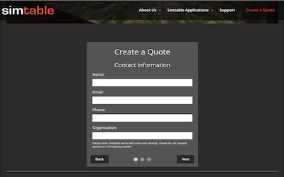 Screenshot showing quote tool on simtable website