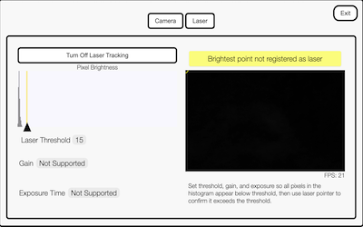 Screenshot showing calibraotr page for webcam laser tracking